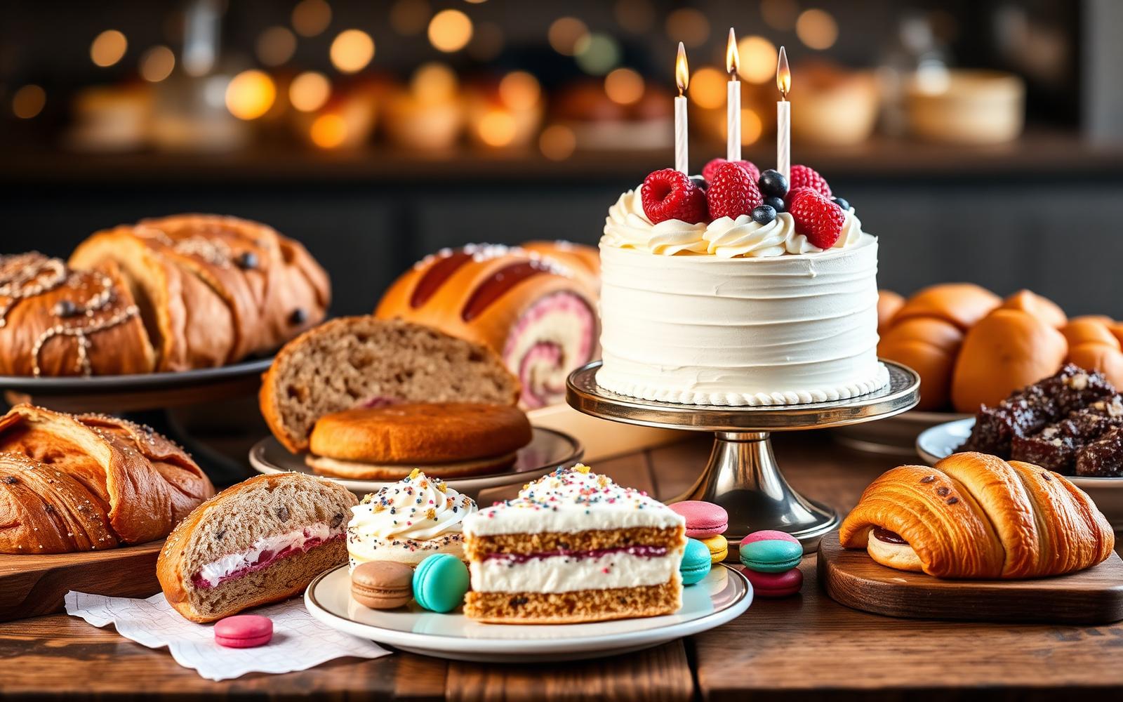 Assortment of freshly baked cakes, breads and pastries at Friends Bakery